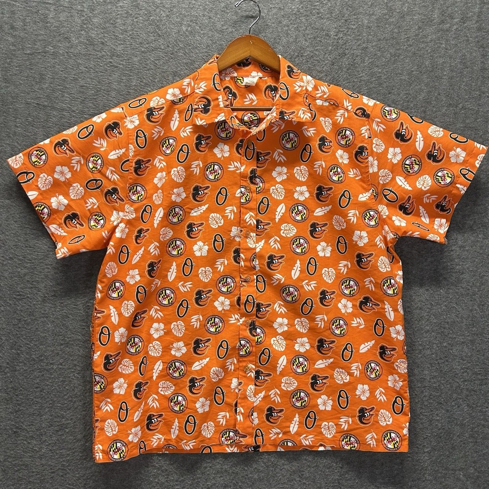 Baltimore Orioles MLB Orange‎ Hawaiian Short Sleeve Button Up Shirt Adult XL - Picture 2 of 6